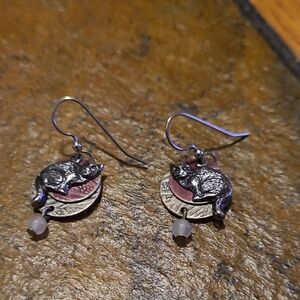 Silver and Tan Kitty Earrings